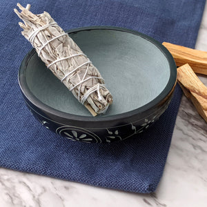 Carved Soapstone Bowl with White Sage and Palo Santo