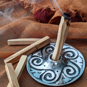 Metal Swirl Palo Santo Holder and Incense Burner with 1 Palo Santo Stick and 2 Palo Santo Incense Sticks