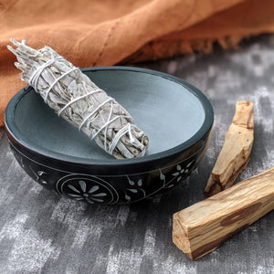 Carved Soapstone Bowl with White Sage and Palo Santo